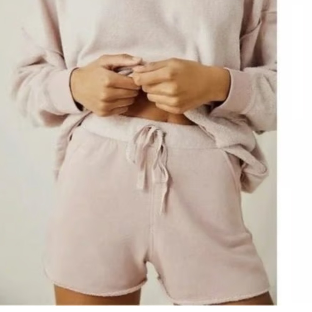 Free People Light Pink Terry Drawstring Lounge Shorts